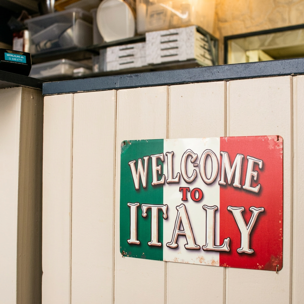 Welcome to Italy sign inside 450° Gradi